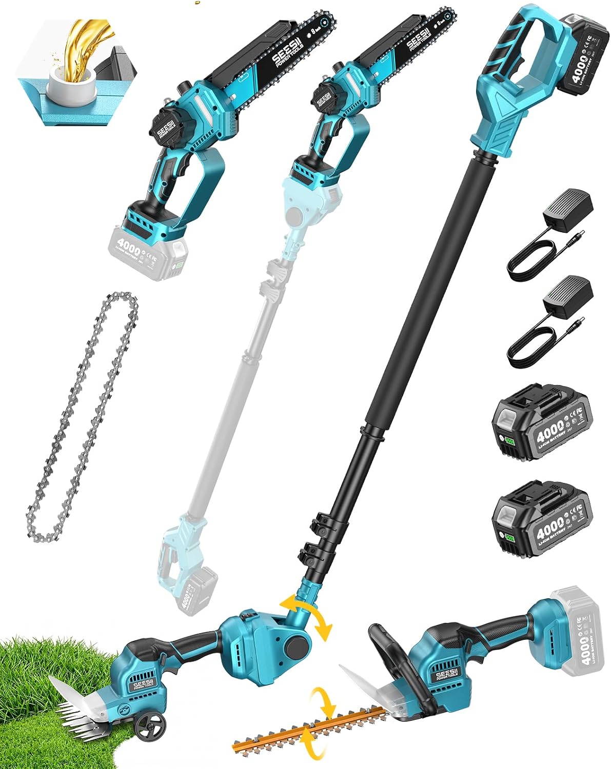 Cordless Hedge Trimmer Pole 2 In 1 - Set Gergaji Tiang dan Pemangkas Pagar