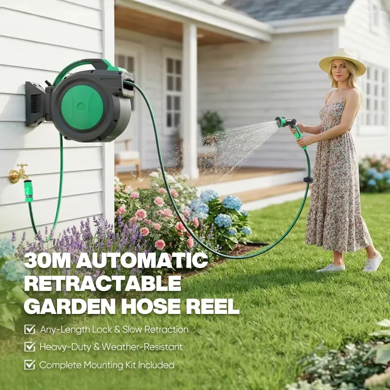 Garden Hose Reel Automatic Retractable 30M - untuk Gulungan Selang Taman Otomatis yang