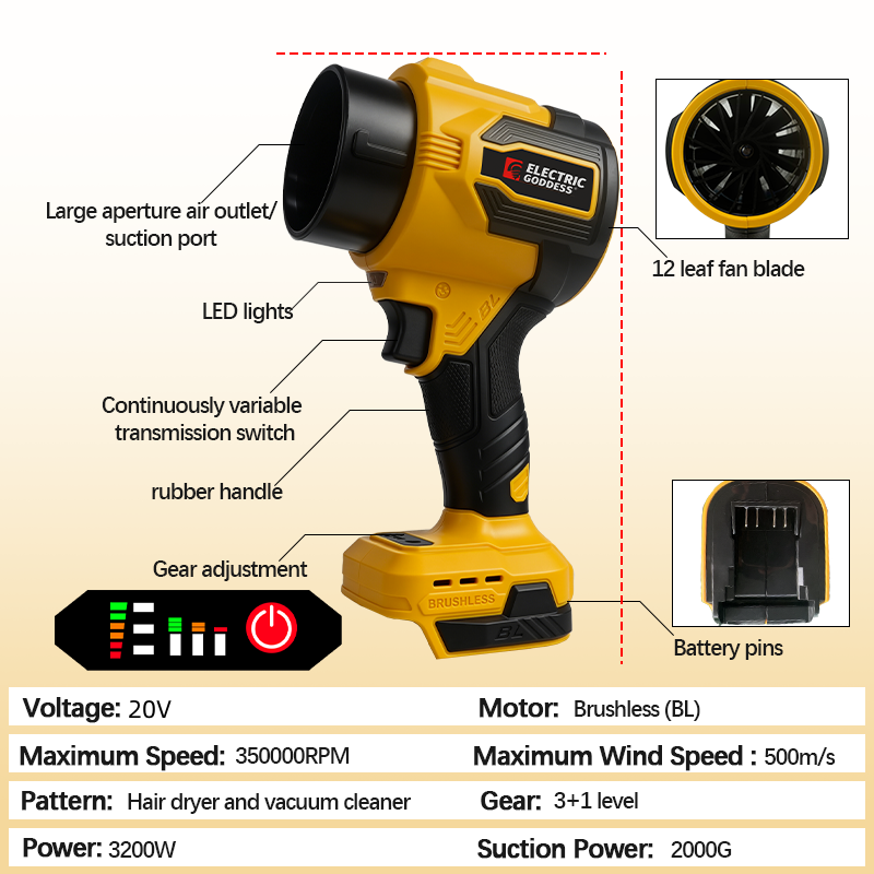 Peniup Turbo Elektrik 3200W 3  - Cordless Leaf Blower Brushless 20V ulasan dan harga