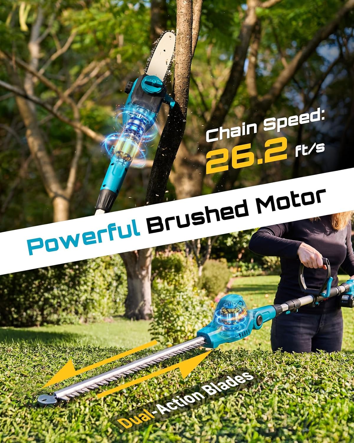 Set Gergaji Tiang dan Pemangka - Cordless Hedge Trimmer Pole 2 In 1 ulasan dan harga